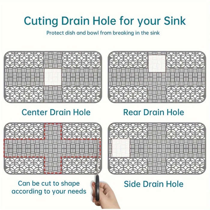 Silicone Sink Mat Cuttable Sink Pad Kitchen Cabinet Mat Dish Drainer Mat 66 x 35cm(Black)