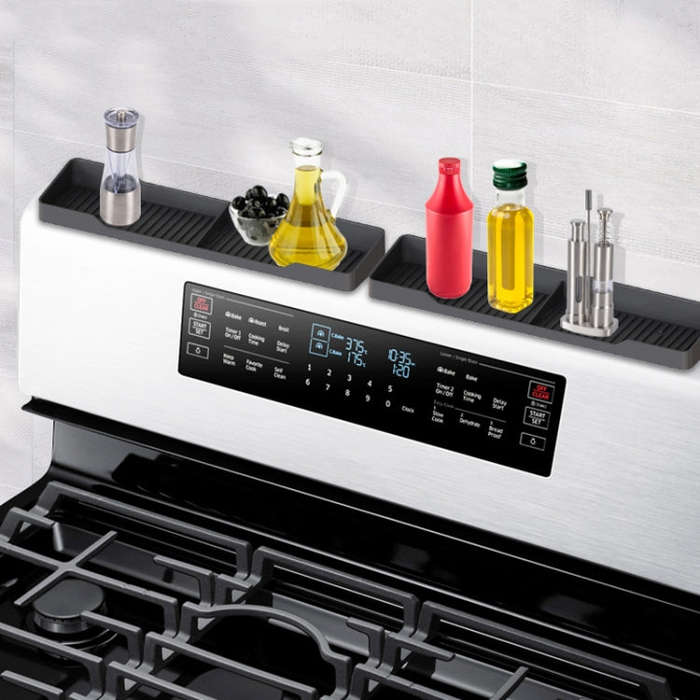 1pair Kitchen Silicone Oven Storage Rack Integrated Roaster Spice Organizer, Color: Black