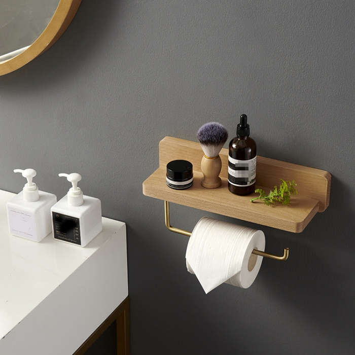 30cm Walnut Wall-Mounted Paper Towel Rack Bathroom Shelf Roll Tissue Holder