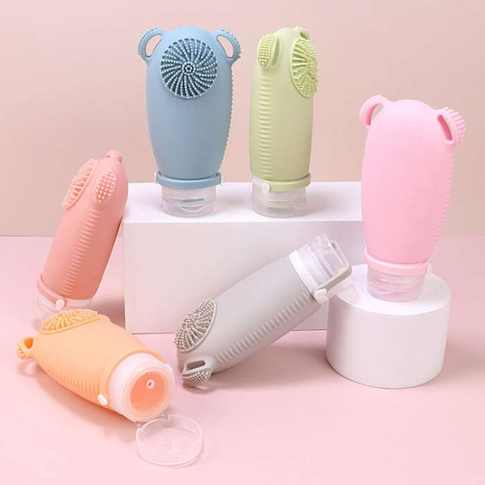 100ml Travel Cleaning Lotion Dispenser Bottle With Washing Brush Cosmetic Shampoo Storage Bottle(...