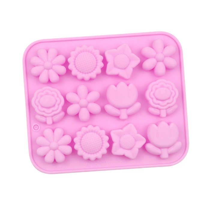 12 Grids Flower Silicone Cake Mold DIY Handmade Soap Mould(Pink)