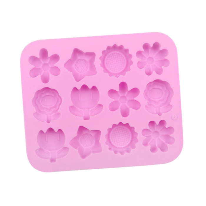 12 Grids Flower Silicone Cake Mold DIY Handmade Soap Mould(Pink)