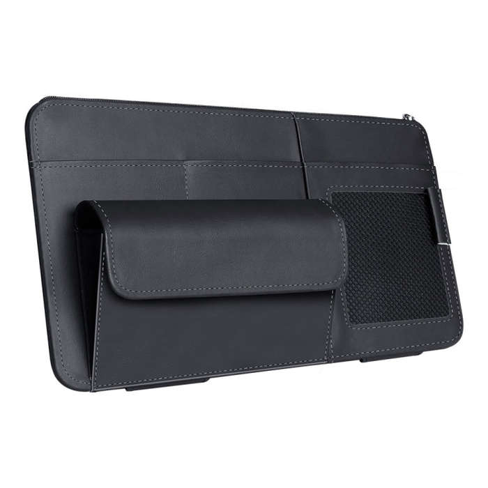 Multi-functional Car Sunshade Sunglasses ID Ticket Storage Bag Car Sun Visor Eyeglasses Case(Black)