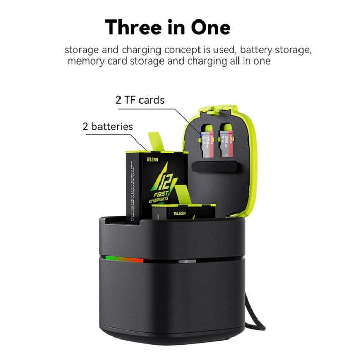 TELESIN GP-FCK-B11 Fast Charged Battery Storage Charging Box For GoPro HERO12 Black / HERO11 Blac...
