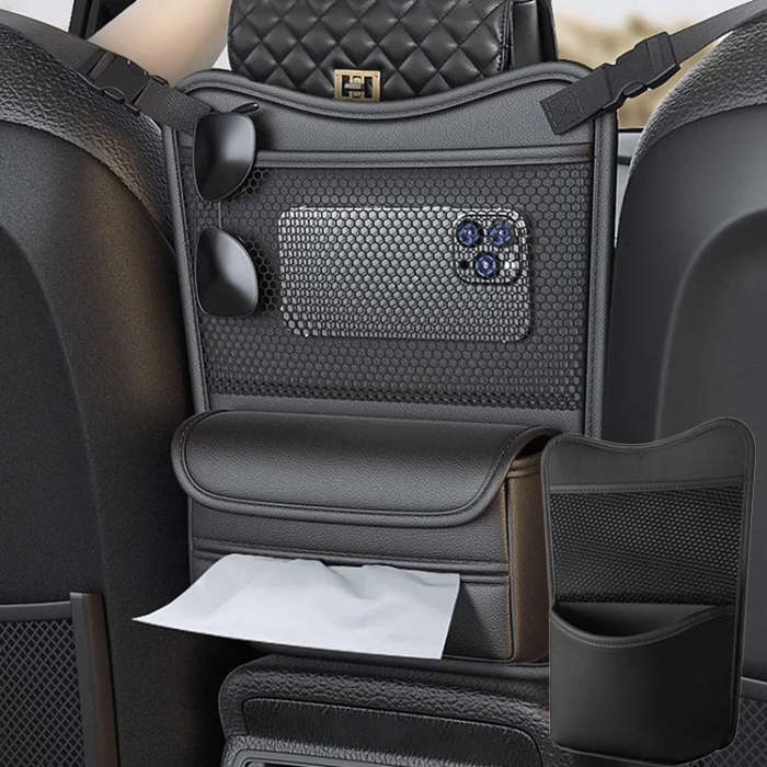 Car Between Seats Organizer Multifunctional Storage Bag Front And Back Dual Usage Tissue Box(Grey)
