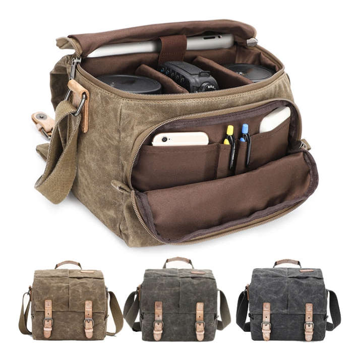 Camera Shoulder Messenger Bag Batik Canvas Waterproof Photography SLR Camera Bag(Dark Gray)