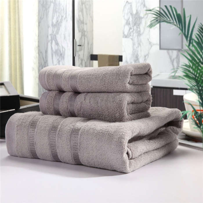 3pcs /Set Soft & Plush Towel Set Bamboo Fiber Cotton Bath Towel Washcloth For Bathroom(Gray)
