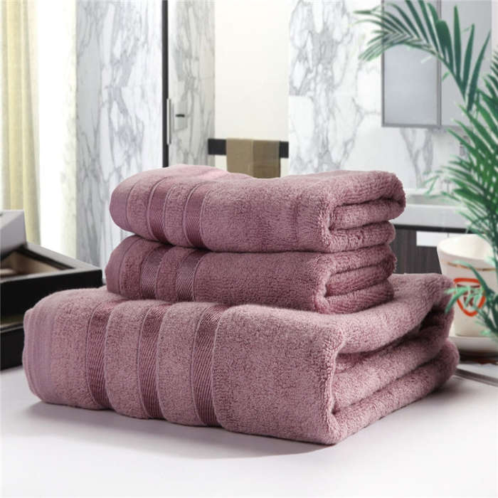 3pcs /Set Soft & Plush Towel Set Bamboo Fiber Cotton Bath Towel Washcloth For Bathroom(Deep Purple)
