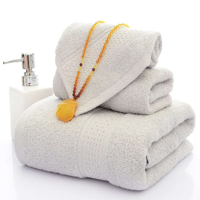 3pcs /Set Cotton Towel Set,  1 Bath Towel, 1 Hand Towel, 1 Face Towel for Bathroom Hotel(Light Gray)