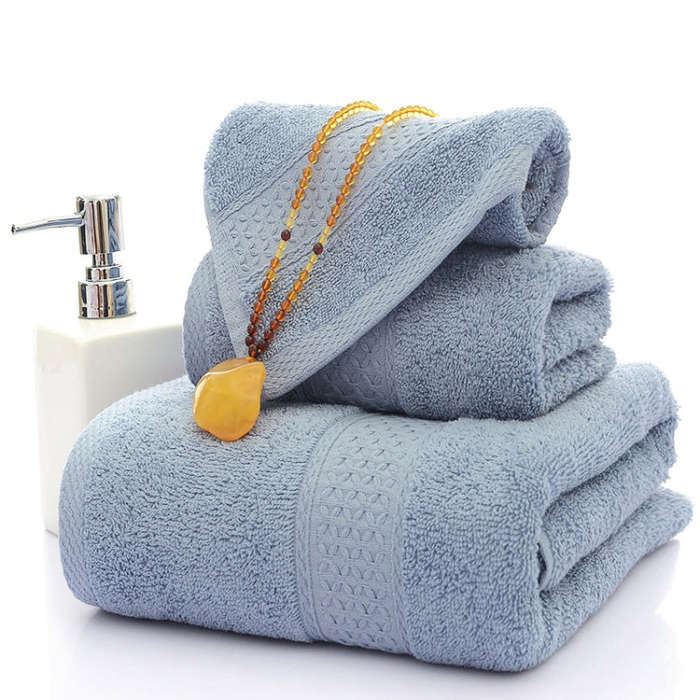 3pcs /Set Cotton Towel Set,  1 Bath Towel, 1 Hand Towel, 1 Face Towel for Bathroom Hotel(Blue Gray)