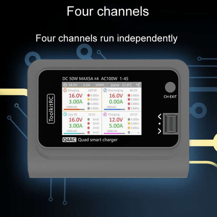 ToolkitRC Q4AC Four-Channel Airplanes And Drones Model Li-Po Battery Balance Charger(EU Plug)