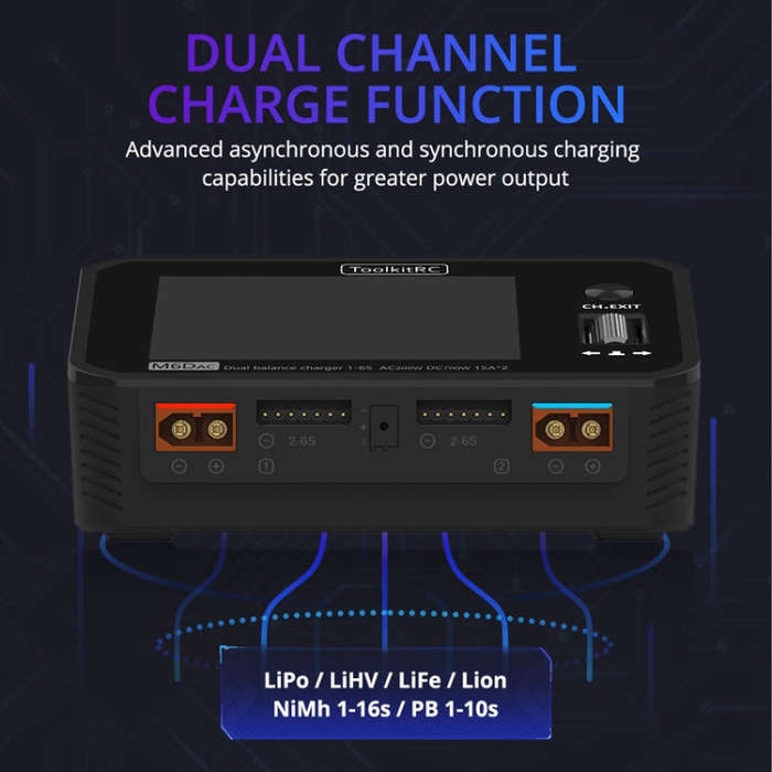 ToolkitRC M6DAC Dual Way Aeromodelling Drone Li-Po Battery Balance Charger(US Plug)