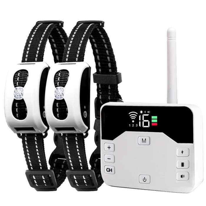 1 Drag 2 Pet Electronic Fence Wireless Stop Barker Outdoor Dog Collar Remote Control Dog Trainer(...