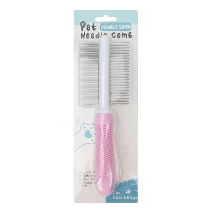 Pet Cats Grooming Needle Comb Dogs De-Floating Hair Cleaning Comb, Style: Two-side Teeth (Pink)