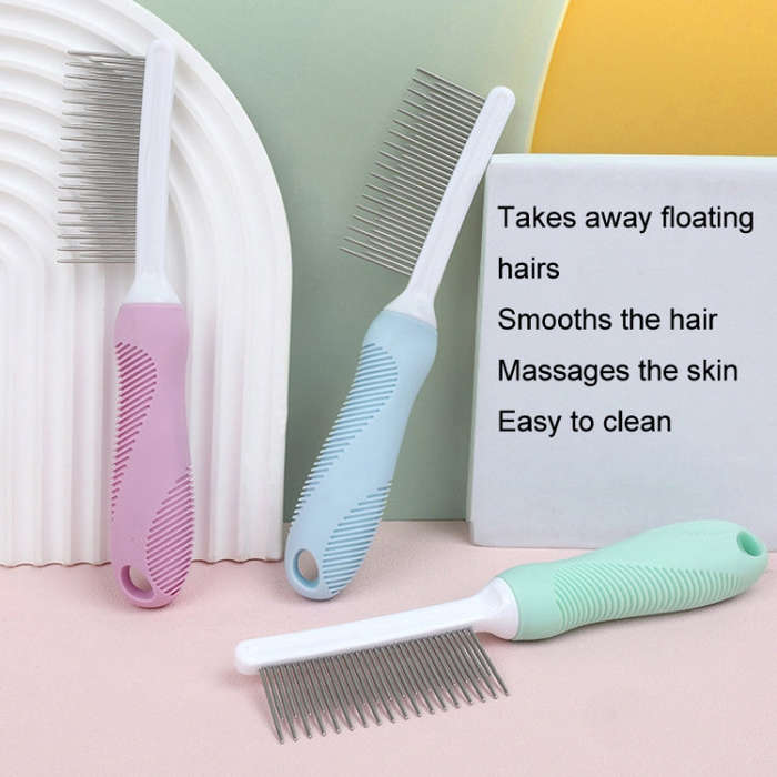 Pet Cats Grooming Needle Comb Dogs De-Floating Hair Cleaning Comb, Style: Two-side Teeth (Blue)