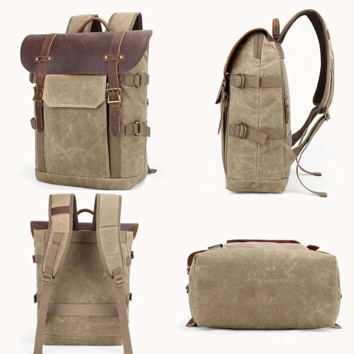 Vintage Camera Bag Waterproof  Canvas Backpack with Laptop Compartment Tripod Holder(Army Green)