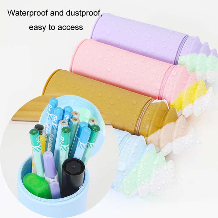 Silicone Pencil Case Pen Container Desk Large Capacity Stationery Case(Blue)