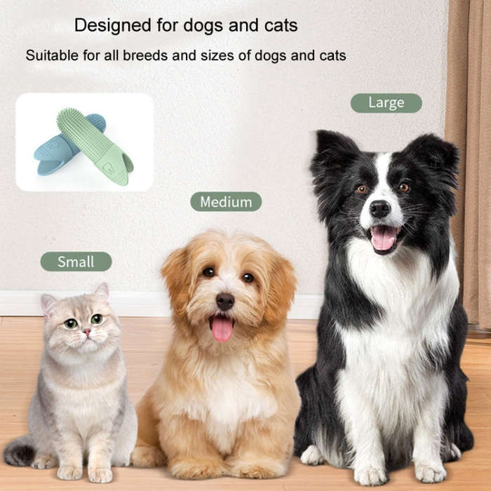 Pet Finger Toothbrush Cats Dogs Silicone Toothbrush Pet Oral Cleaning Care Tool(Blue)