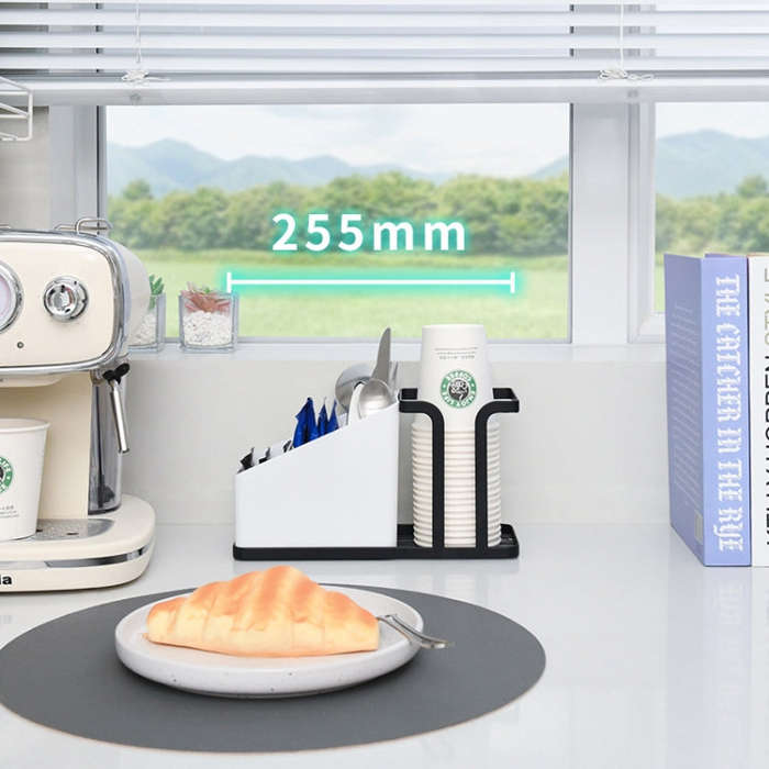Desktop Disposable Paper Cup Storage Holder Iron Home Coffee Tea Bag Cup Storage Rack(White)