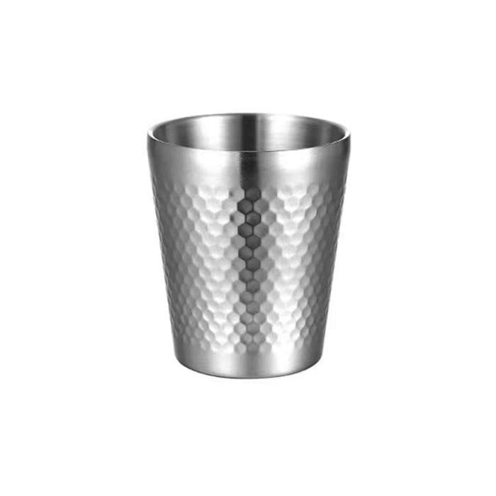 260ml 304 Stainless Steel Hammer Mug Thickened Double-Layer Restaurant Tea Cups(Silver)