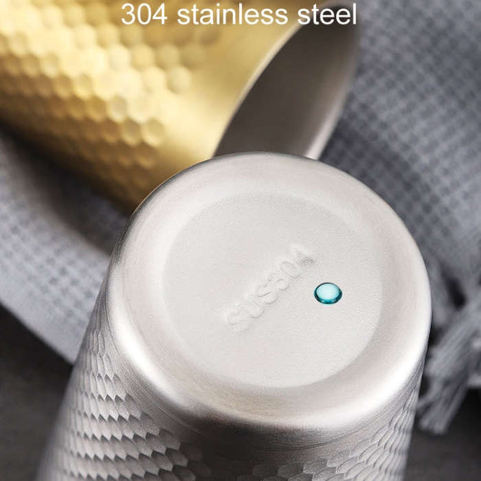 260ml 304 Stainless Steel Hammer Mug Thickened Double-Layer Restaurant Tea Cups(Gold)