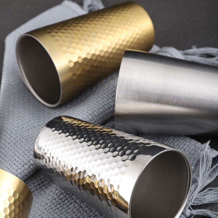 450ml 304 Stainless Steel Hammer Mug Thickened Double-Layer Restaurant Tea Cups(Silver)