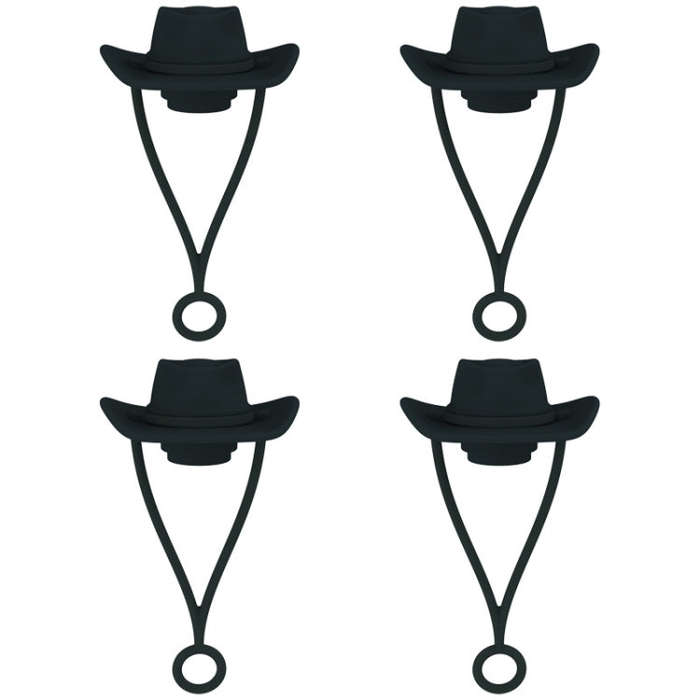 4pcs /Set Silicone Straw Cap 6-10mm Universal Size Dust Plugs, Style: Hanging Rope Cowboy Hat Black
