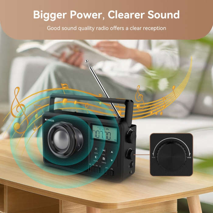 Retekess TR638 LCD Digital Display Full-Band Bluetooth FM Radio Support External Antenna(US Plug)