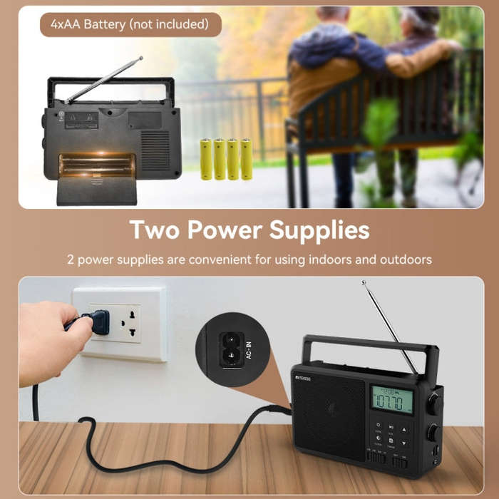 Retekess TR638 LCD Digital Display Full-Band Bluetooth FM Radio Support External Antenna(US Plug)