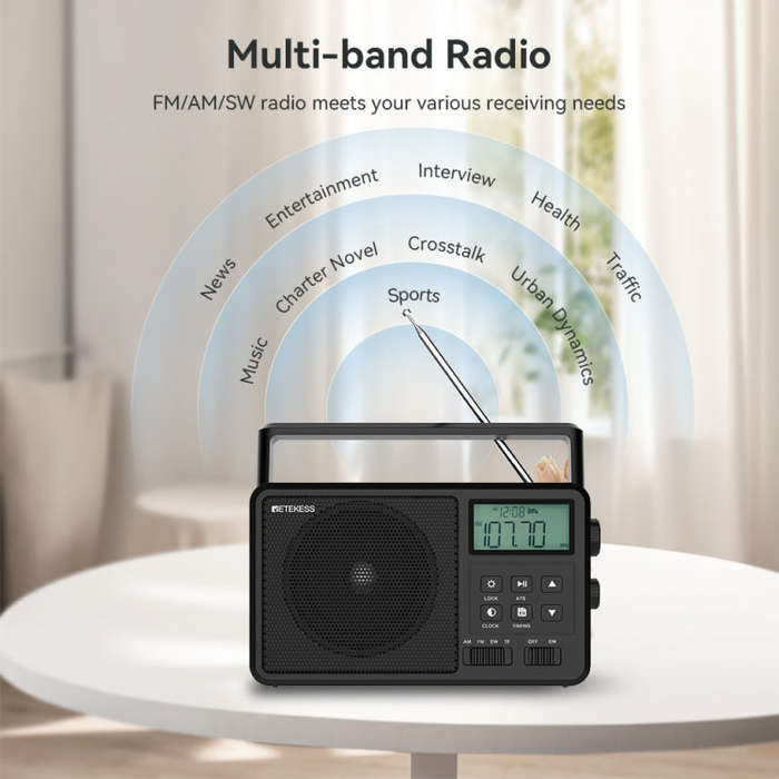 Retekess TR638 LCD Digital Display Full-Band Bluetooth FM Radio Support External Antenna(US Plug)