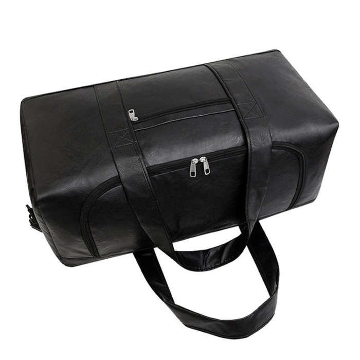 Large-capacity Business Handbag Men's Short Trip Travel Waterproof Leather Luggage Bag, Color: La...
