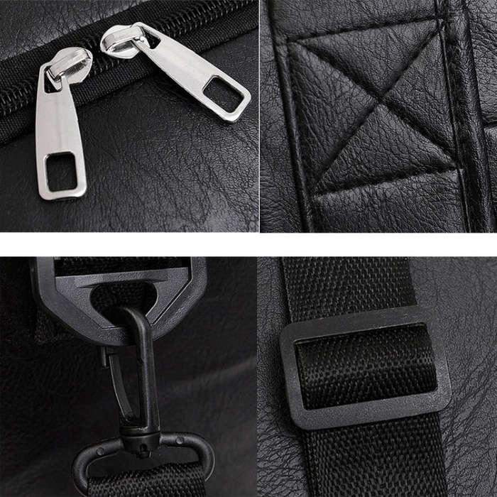 Large-capacity Business Handbag Men's Short Trip Travel Waterproof Leather Luggage Bag, Color: La...