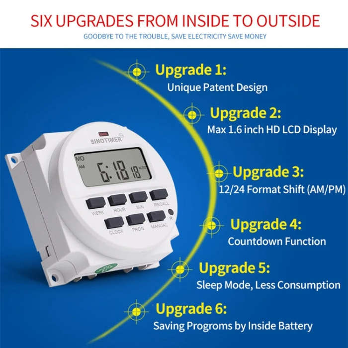 SINOTIMER TM618N-6V 7 Days Weekly Programmable Digital Electronic Timer Switch