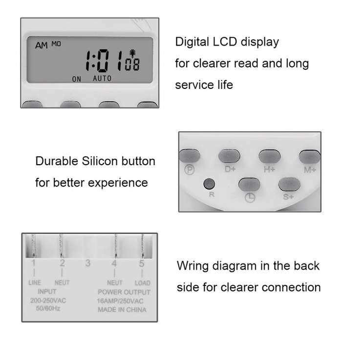 SINOTIMER CN101S-3 24V 1 Second Interval Digital LCD Timer Switch 7 Days Weekly Programmable Time...