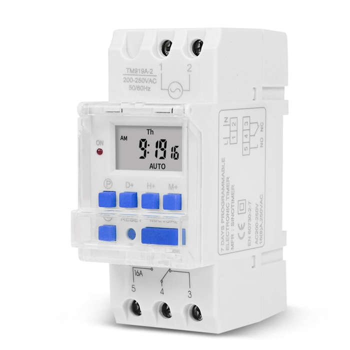 SINOTIMER TM919A-2 220V 16A Din Rail Mount Digital Timer Switch Microcomputer Weekly Programmable...