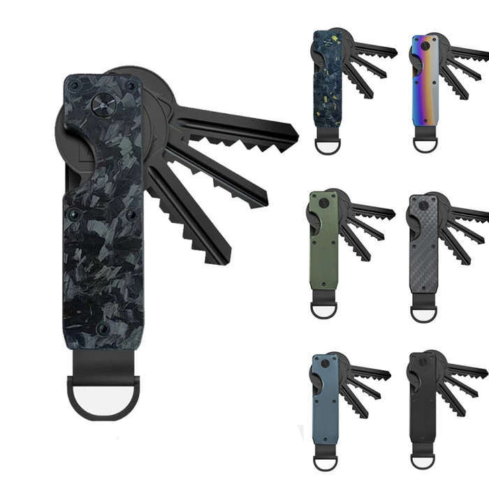 Compact Key Organizer Metal Key Chain Can Hold 2-6 Keys Black