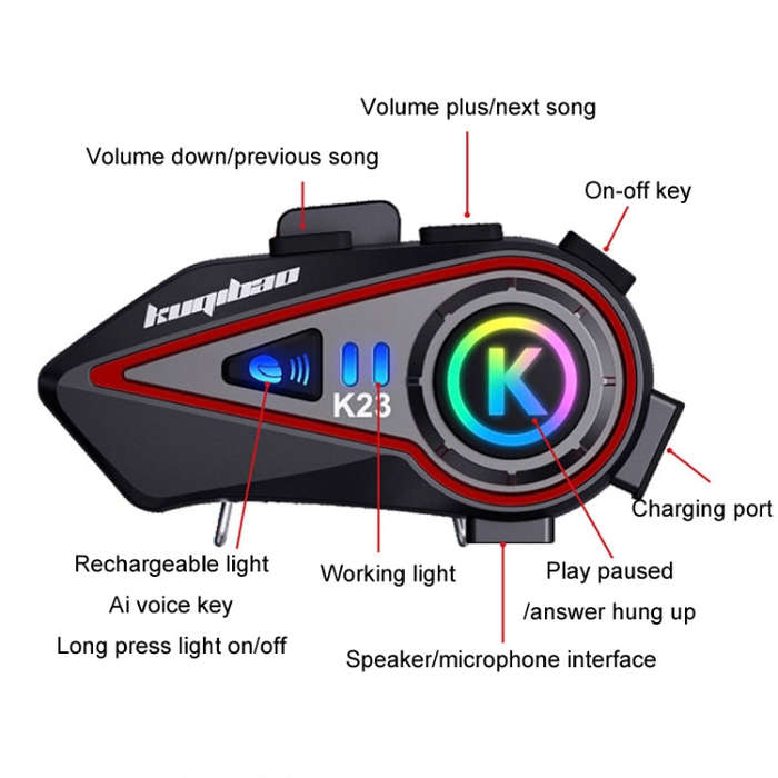 KUQIBAO Motorcycle Helmet Long-Lasting Bluetooth-compatible Headset With Light(Hard Microphone)