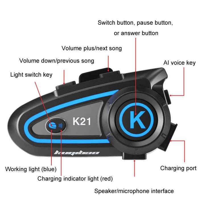 KUQIBAO Motorcycle Helmet Long-lasting Waterproof Bluetooth-compatible Headset with Light(Soft Mi...