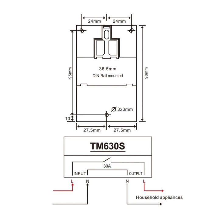 SINOTIMER TM630S-K 85-265V AC 30A Timer Switch 1 Second Interval Weekly Programmable Time Relay