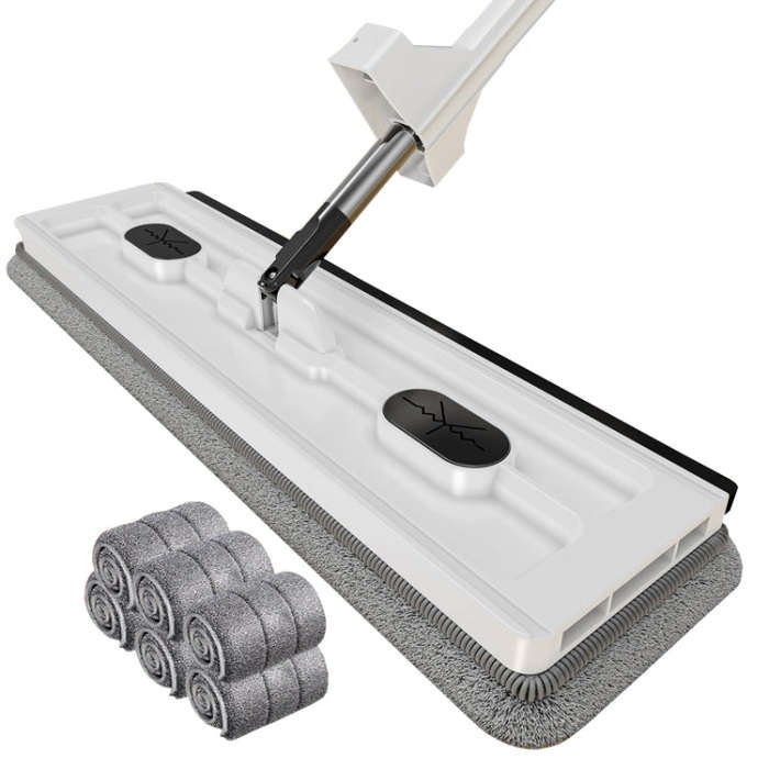 42cm Hand-Free Household Flat Mop Kitchen Cleaning Lazy Floor Cleaner, Style: White+6 Wipes