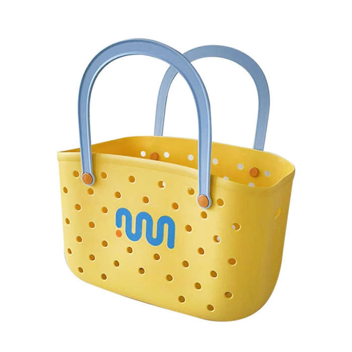 Dopamine Portable Bathroom Storage Basket Household Drainable Vegetable Basket, Color: Yellow