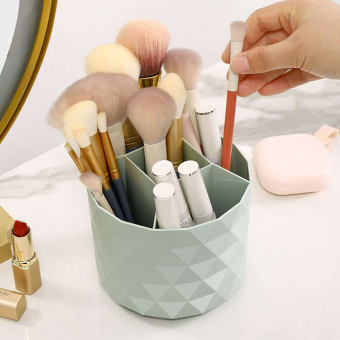 Desktop Rotating Pen Holder Large Capacity Stationery Storage Box Makeup Brush Storage Bucket(Pink)