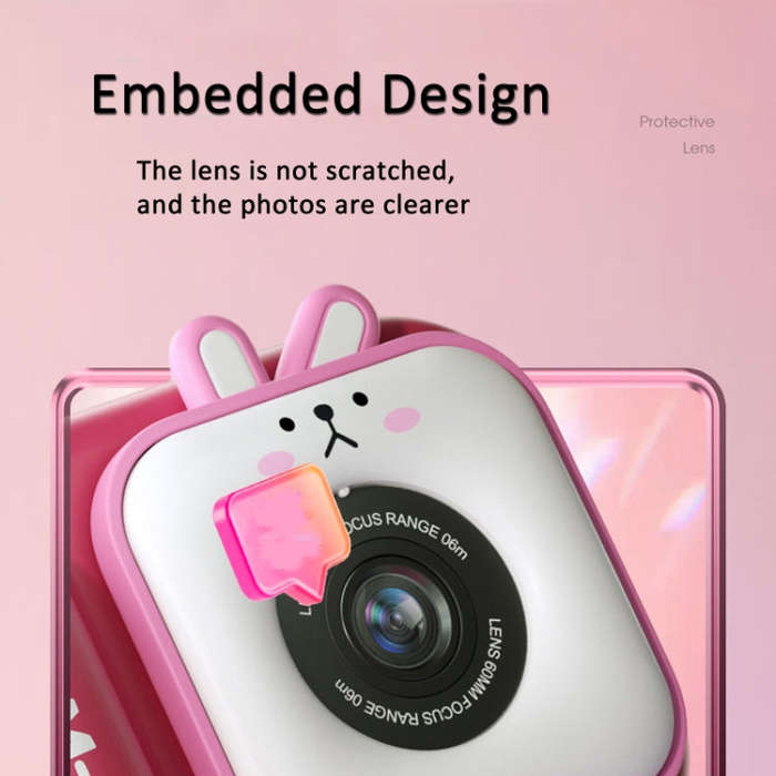 2.4 Inch IPS Screen 48MP Dual Lens Kids Digital Camera Mini Video Camera With 64G TF Card Pink Bunny