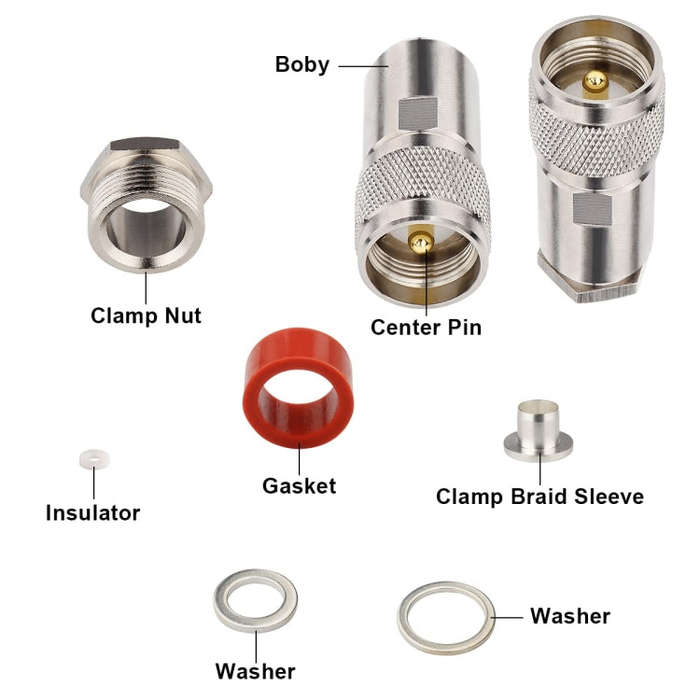All Copper UHF Male RF Coaxial Connector For LMR400 / RG8 / RG8U / KMR400 / Belden 9913 / 7D-FB C...