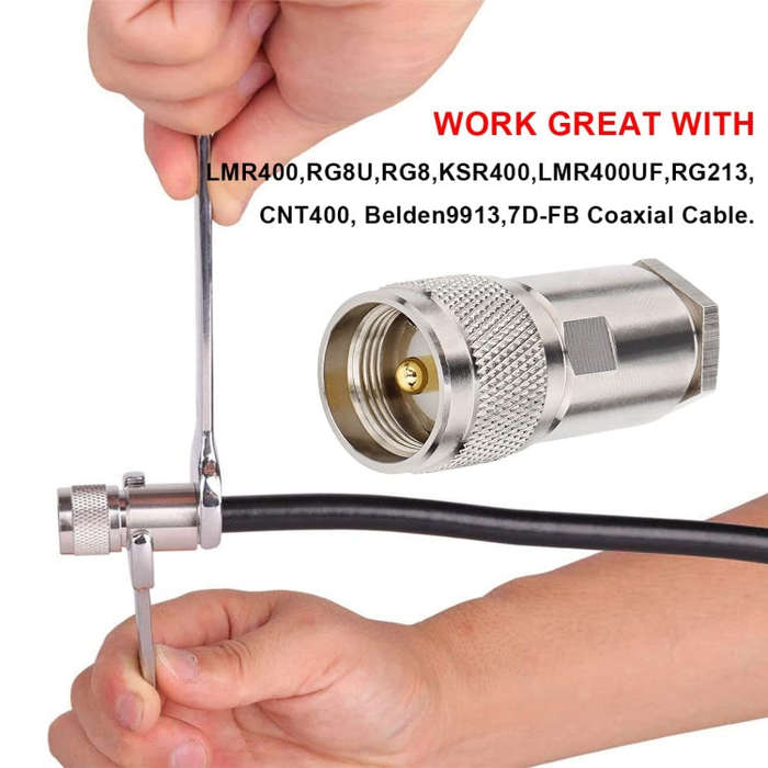 All Copper UHF Male RF Coaxial Connector For LMR400 / RG8 / RG8U / KMR400 / Belden 9913 / 7D-FB C...