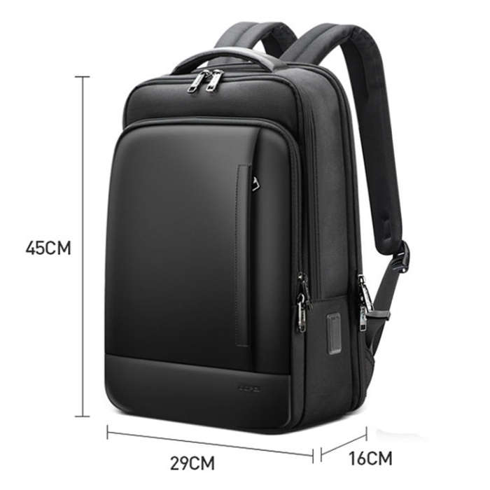 Bopai 61-51011 Large-Capacity Waterproof Business Laptop Backpack With USB+Type-C Port(Black)