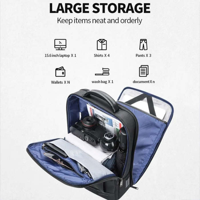 Bopai 61-51011 Large-Capacity Waterproof Business Laptop Backpack With USB+Type-C Port(Black)