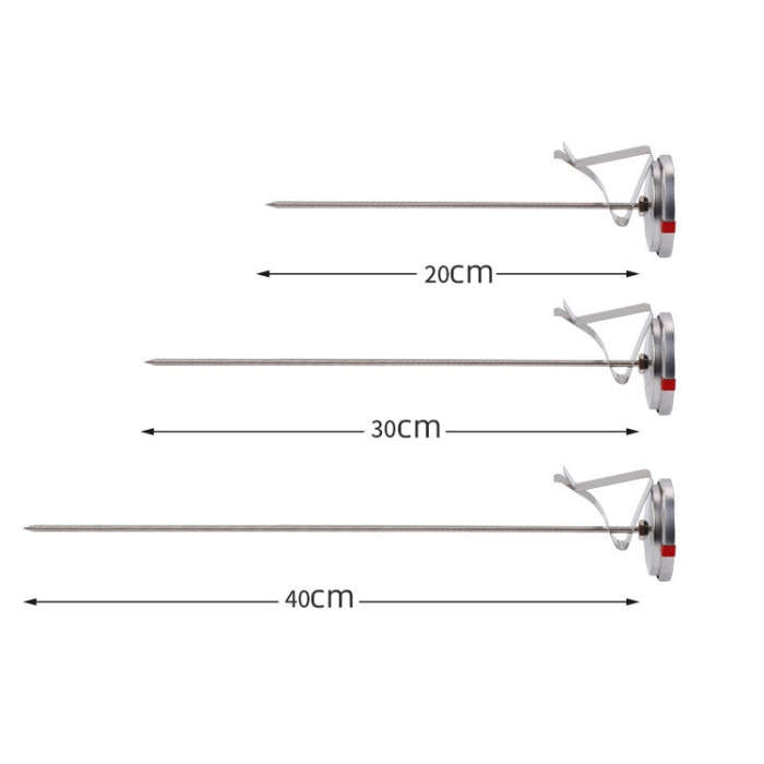 20cm Long Stem Stainless Steel Thermometer with Pot Clip for Frying, Cooking, Turkey, Food, Milk