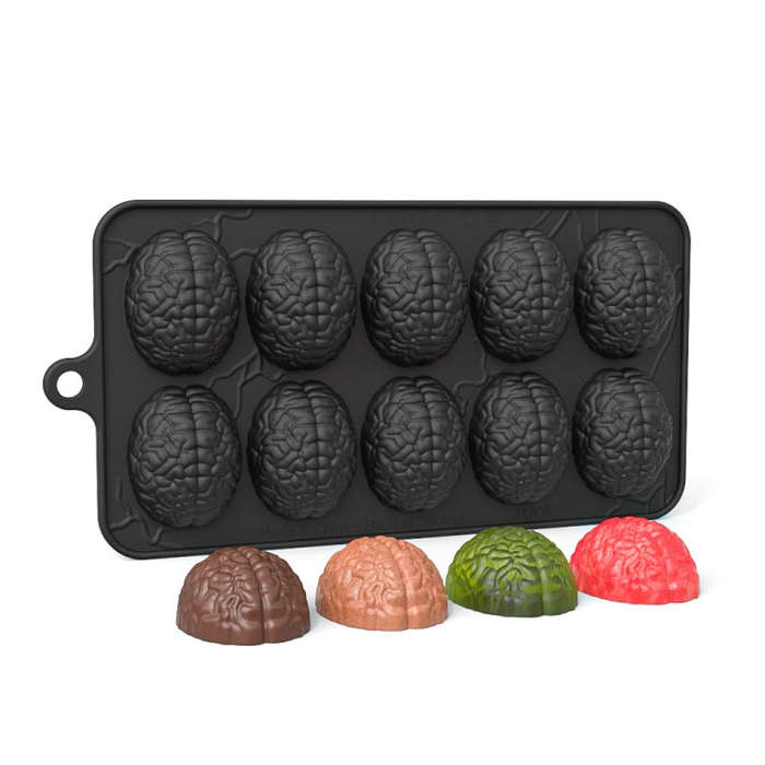 10 Grids Brain Halloween Chocolate Mould Homemade Brain Cake Mould DIY Candy Soft Molds(Black)