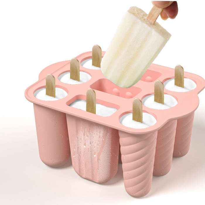 9 Grids Ice Cream Mould Silicone Ice Compartment Homemade Ice Cube Membrane Maker(Pink A)